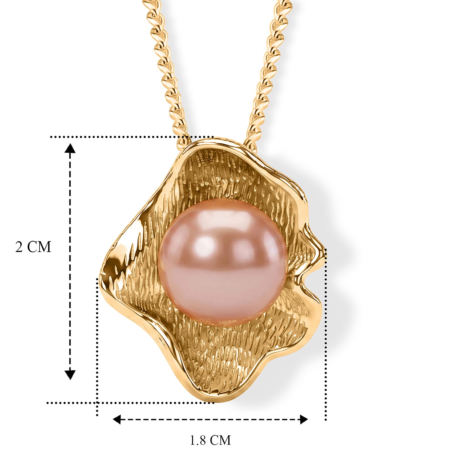 D'Joy - Premium Peach Edison (9-10mm) Ball Pendant with Chain (Size 18) in Yellow Gold Plated Sterling Silver 5.90 Ct.