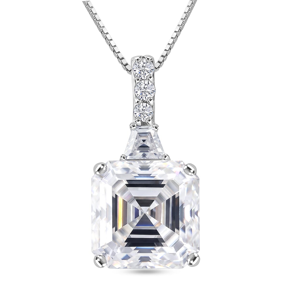 D'Joy - Moissanite Pendant with Chain (Size 20) in Rhodium Overlay Sterling Silver 6.30 Ct.