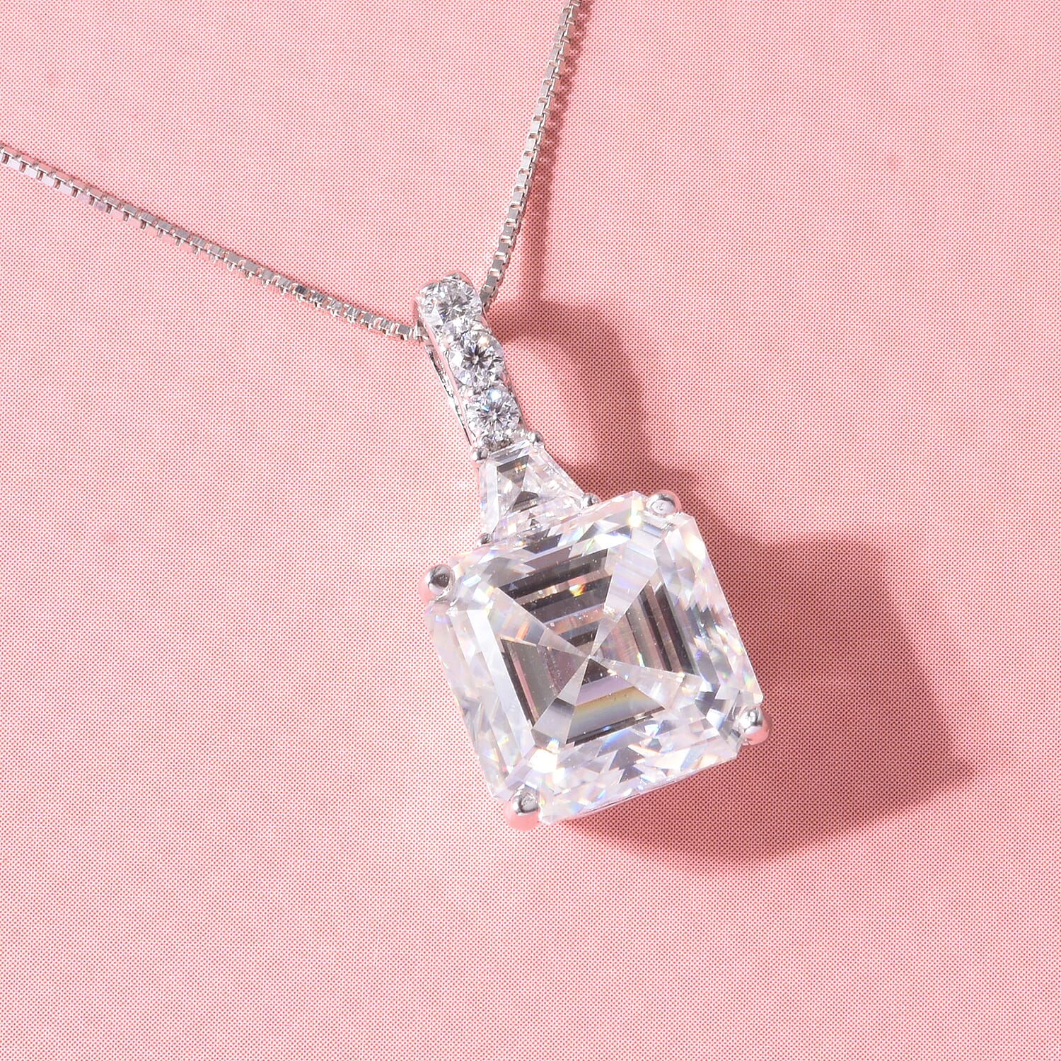 D'Joy - Moissanite Pendant with Chain (Size 20) in Rhodium Overlay Sterling Silver 6.30 Ct.