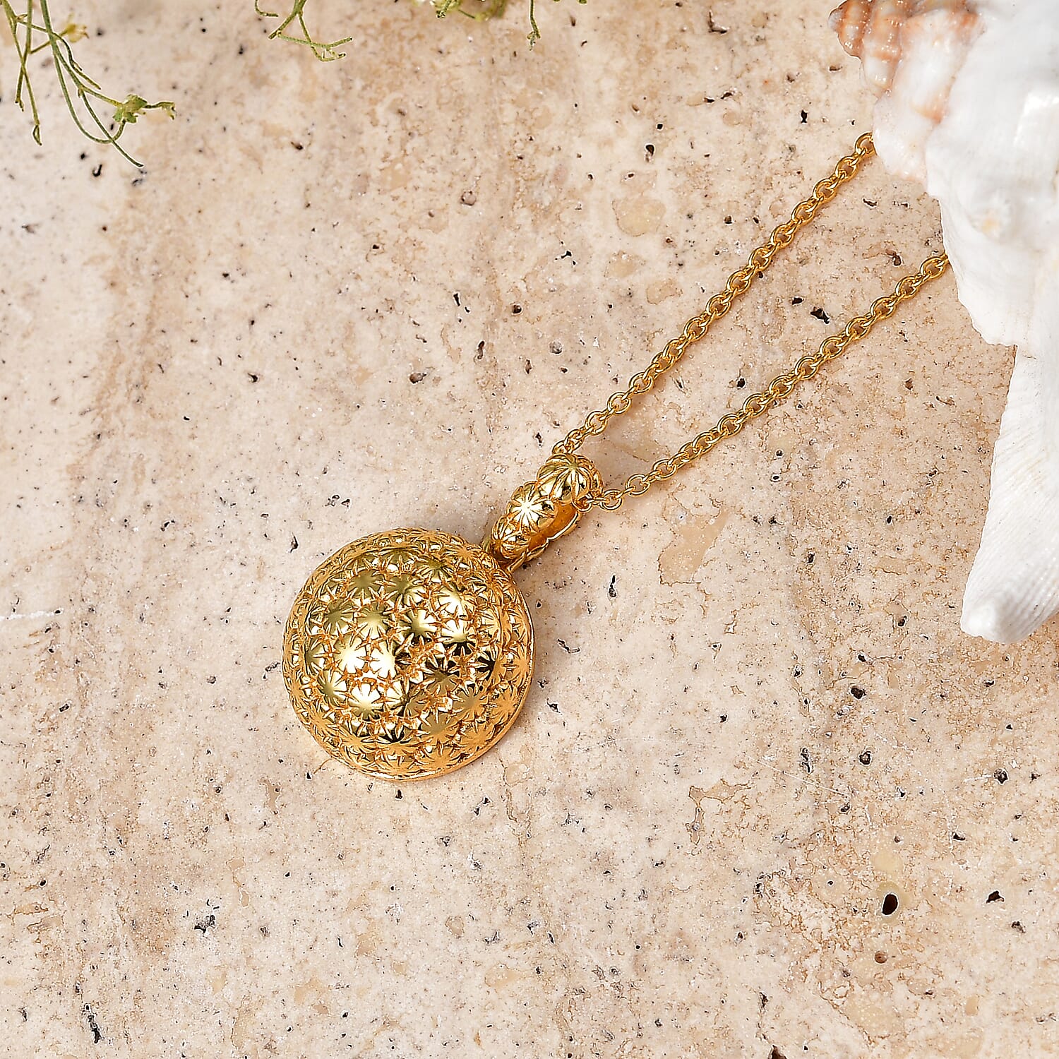 EverTrue Bronzella Collection - Textured Spherical Pendant with Chain (Size 20) in 18K Gold Plating