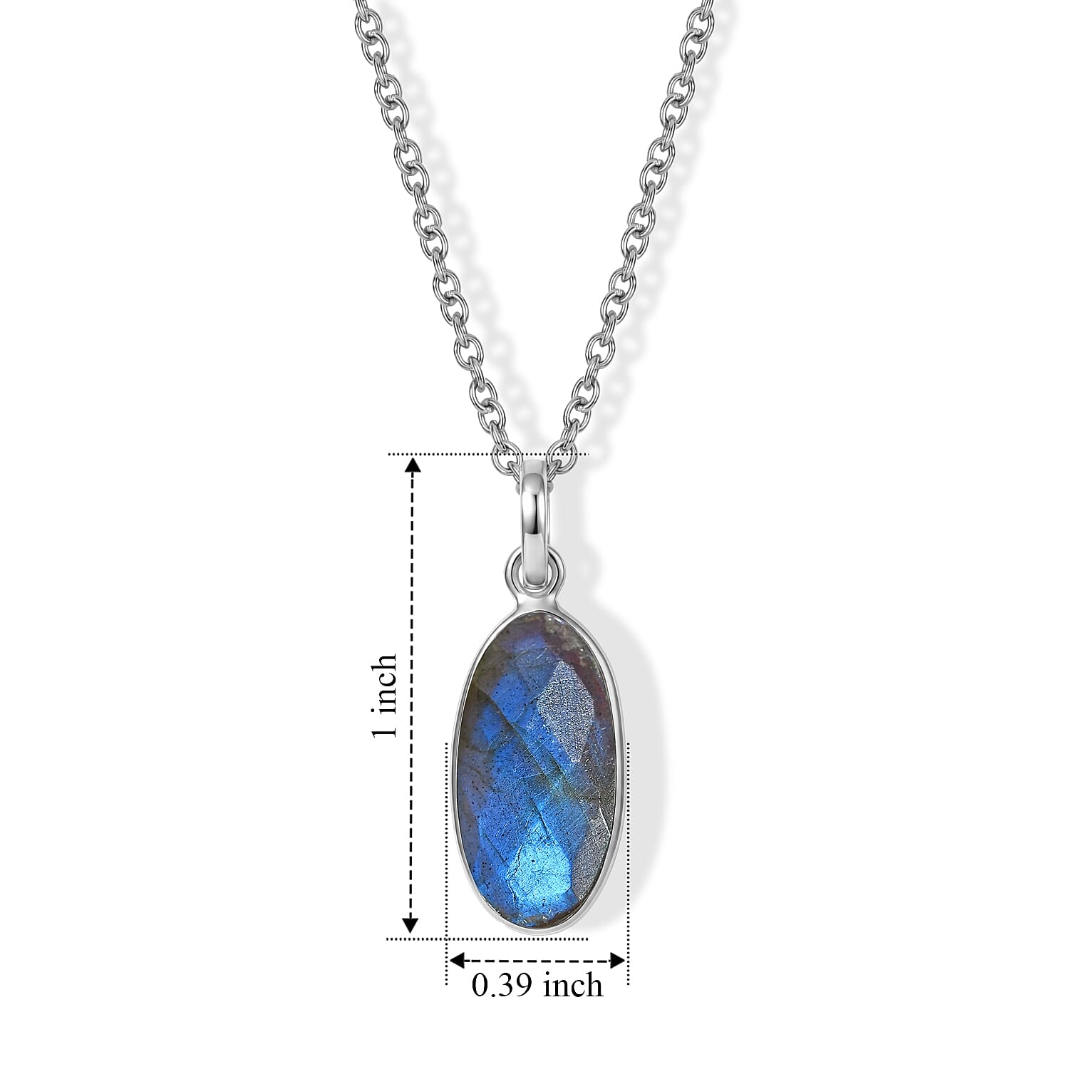 Labradorite Solitaire Pendant in Sterling Silver with Chain (Size 20) 4.46 Ct.
