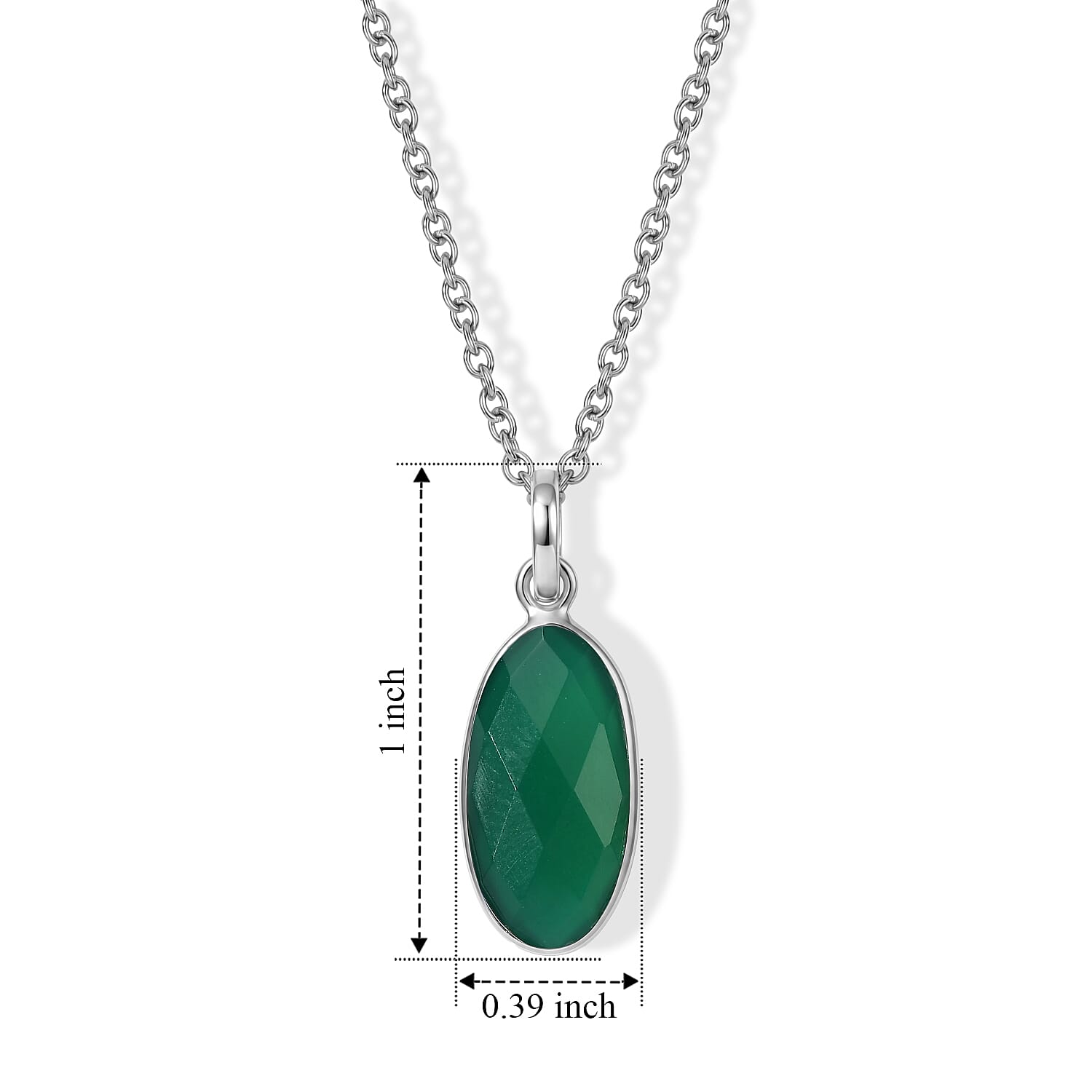 Green Onyx Solitaire Pendant in Sterling Silver with Chain (Size 20) 4.80 Ct.