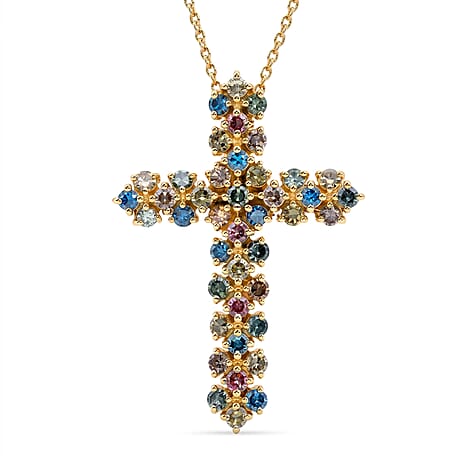 Lab Grown Multi-Diamond (SI-G-H) Pendant with Chain (Size 18-2 Ext) in 18K Vermeil Yellow Gold Plated Sterling Silver