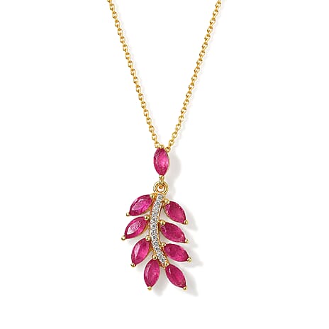 African Ruby,  White Zircon Pendant with Chain (Size 20)  Sterling Silver 0.12 ct  1.740  Ct.
