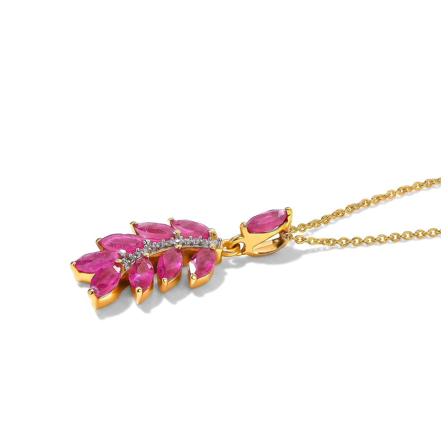 African Ruby,  White Zircon Pendant with Chain (Size 20)  Sterling Silver 0.12 ct  1.740  Ct.