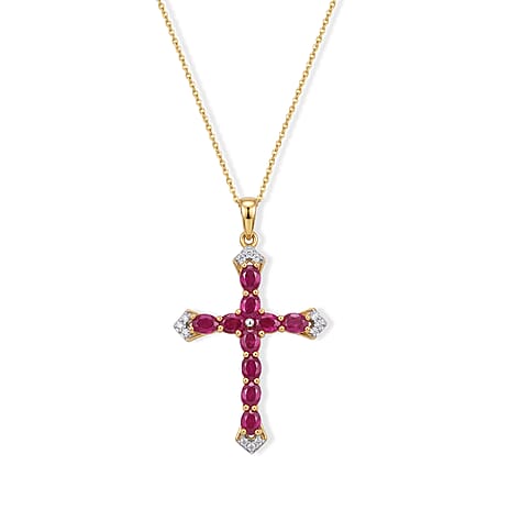 African Ruby,  White Zircon Pendant with Chain (Size 20)  Sterling Silver 0.69 ct  Silver Wt. 5.25 Gms  2.890  Ct.