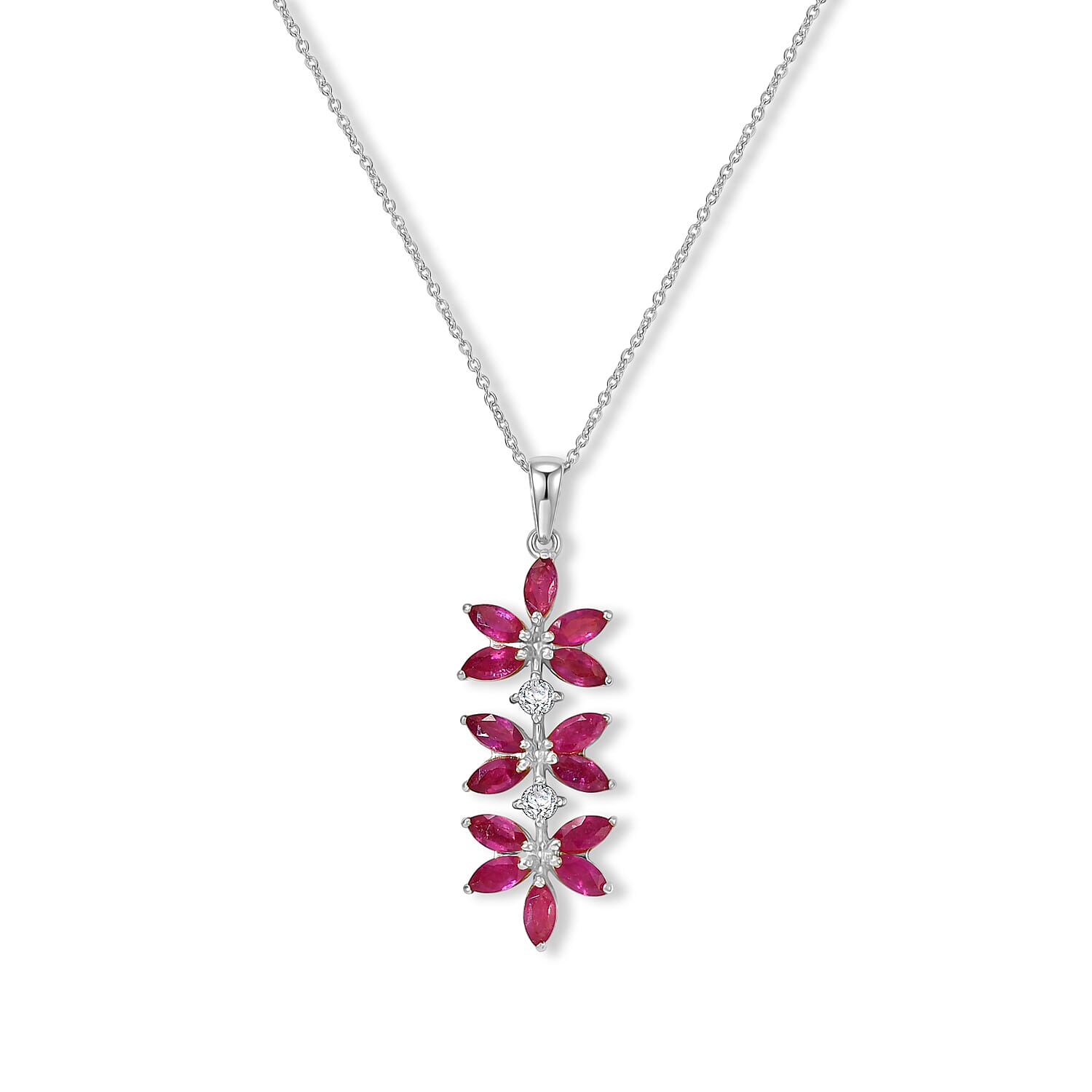 African Ruby,  White Zircon Pendant with Chain (Size 20) in Platinum Overlay Sterling Silver 0.11 ct  2.630  Ct.
