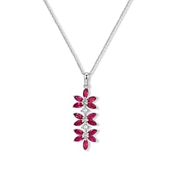 D'Joy - African Ruby & White Zircon Floral Pendant with Chain (Size 20) in Yellow Gold Plated Sterling Silver 3.40 Ct.