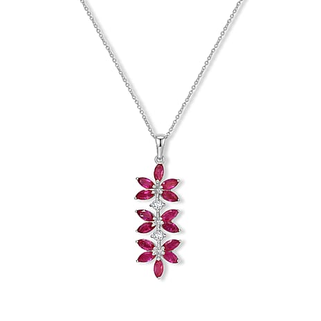 African Ruby,  White Zircon Pendant with Chain (Size 20) in Platinum Overlay Sterling Silver 0.11 ct  2.630  Ct.