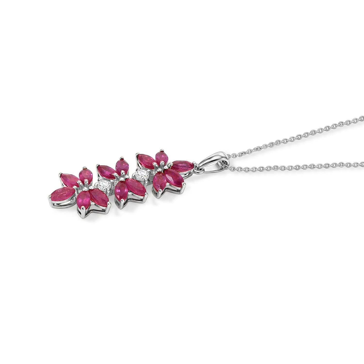 African Ruby,  White Zircon Pendant with Chain (Size 20) in Platinum Overlay Sterling Silver 0.11 ct  2.630  Ct.