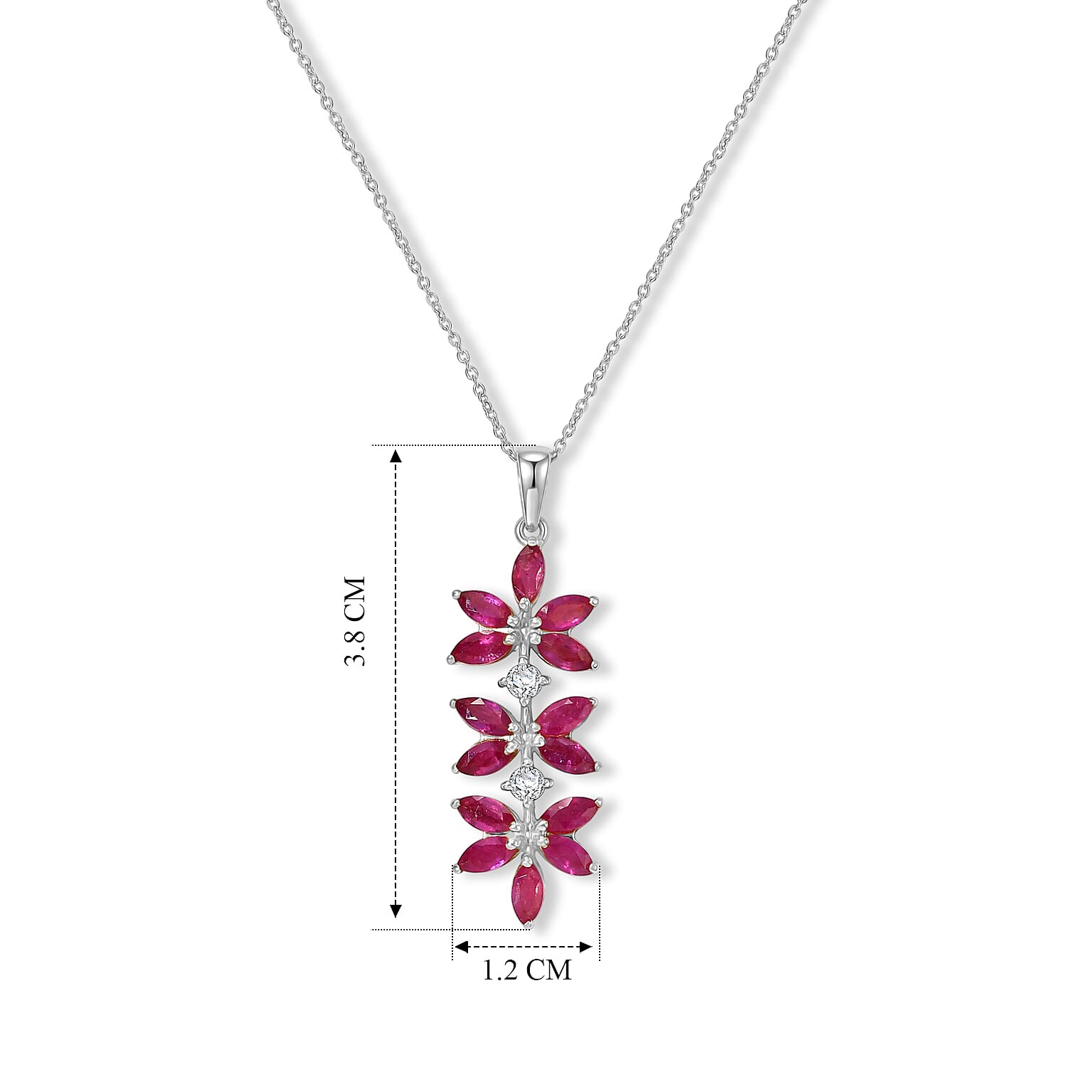 African Ruby,  White Zircon Pendant with Chain (Size 20) in Platinum Overlay Sterling Silver 0.11 ct  2.630  Ct.