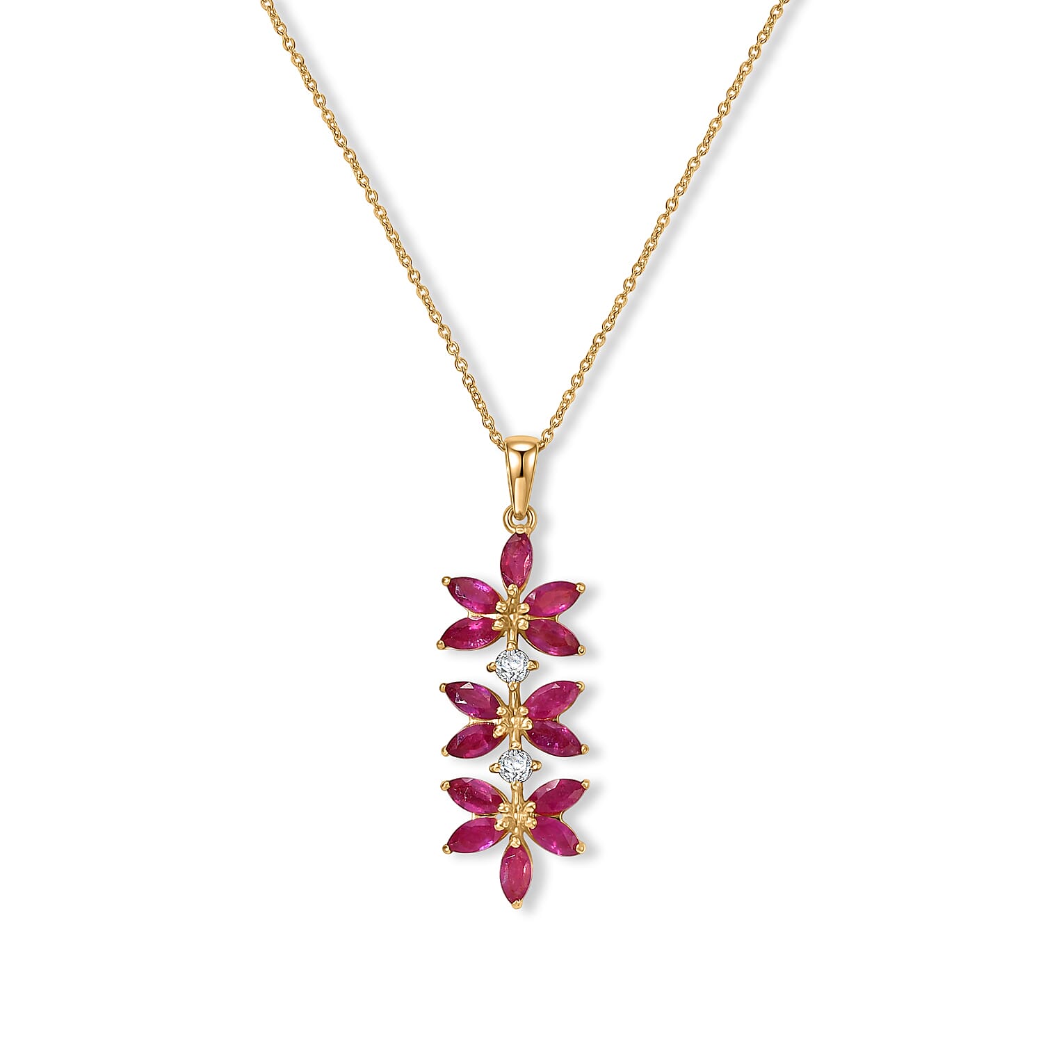 African Ruby,  White Zircon Pendant with Chain (Size 20)  Sterling Silver 0.11 ct  2.630  Ct.