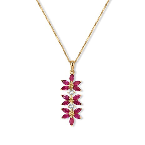 African Ruby,  White Zircon Pendant with Chain (Size 20)  Sterling Silver 0.11 ct  2.630  Ct.