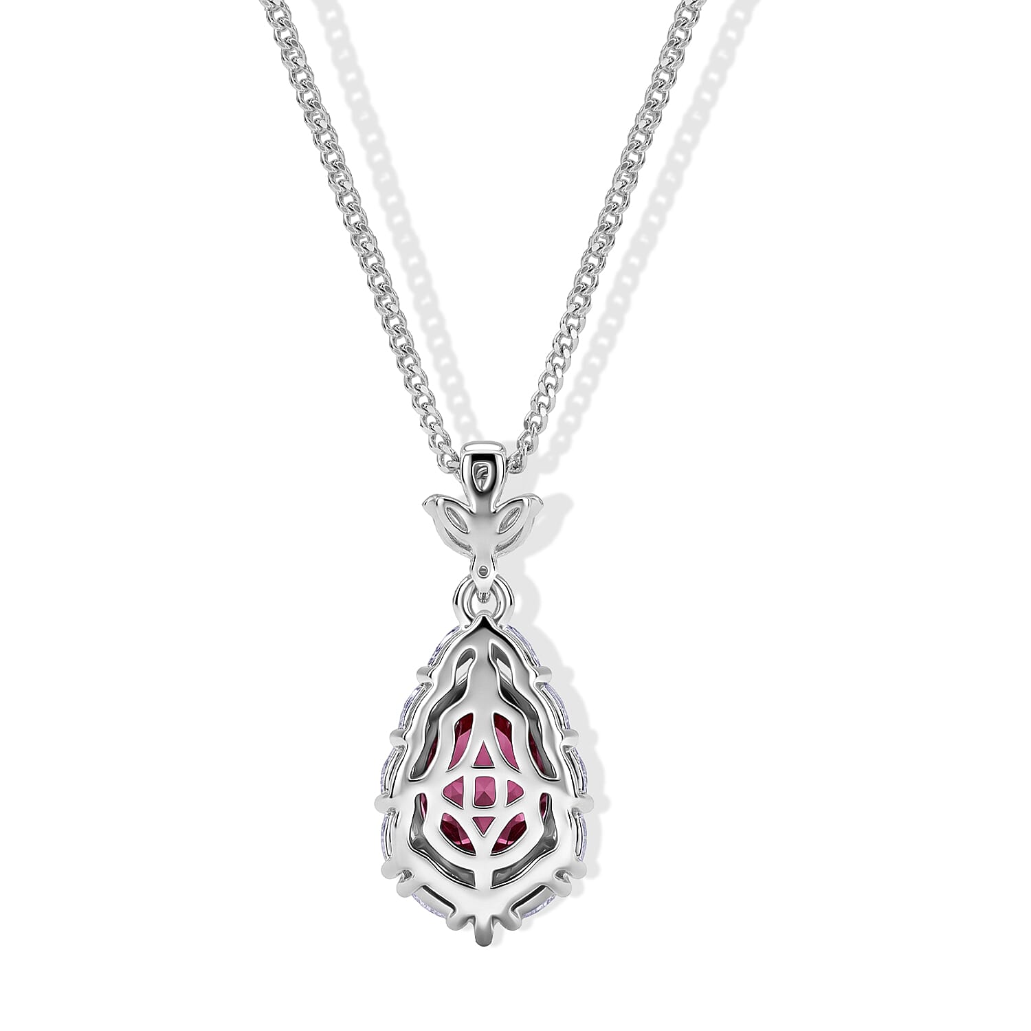 Pink Moissanite & Moissanite Drop Pendant with Chain (Size 18) in Rhodium Overlay Sterling Silver 2.25 Ct.