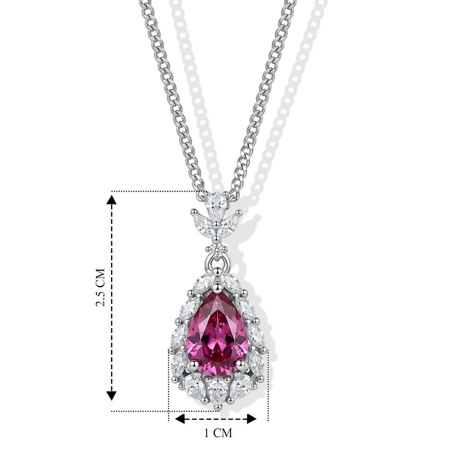 Pink Moissanite & Moissanite Drop Pendant with Chain (Size 18) in Rhodium Overlay Sterling Silver 2.25 Ct.