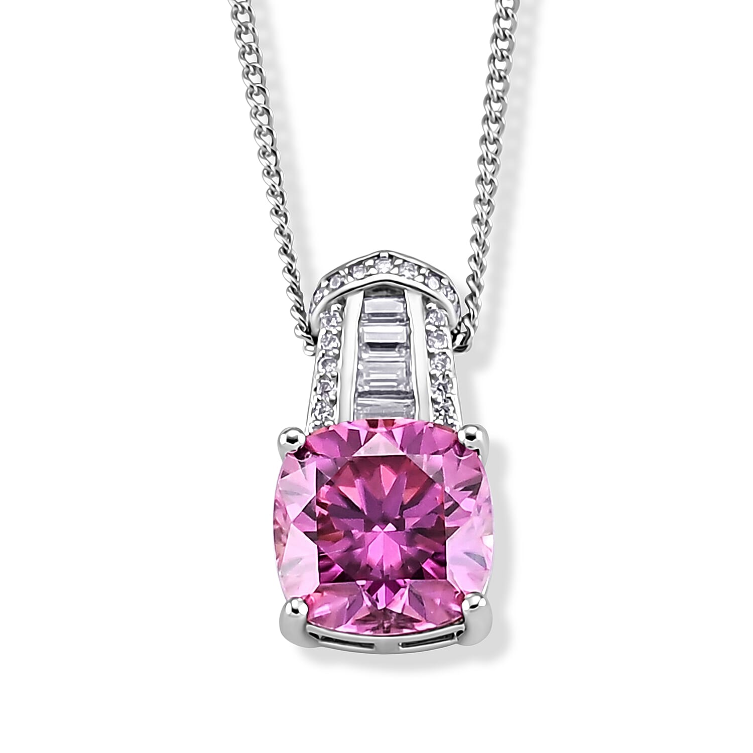 Pink Moissanite & Moissanite Pendant with Chain (Size 18) in Rhodium Overlay Sterling Silver 3.20 Ct.