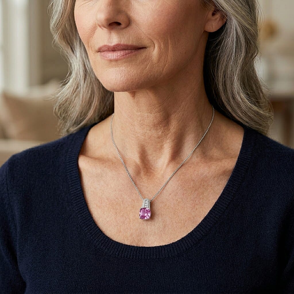 Pink Moissanite & Moissanite Pendant with Chain (Size 18) in Rhodium Overlay Sterling Silver 3.20 Ct.
