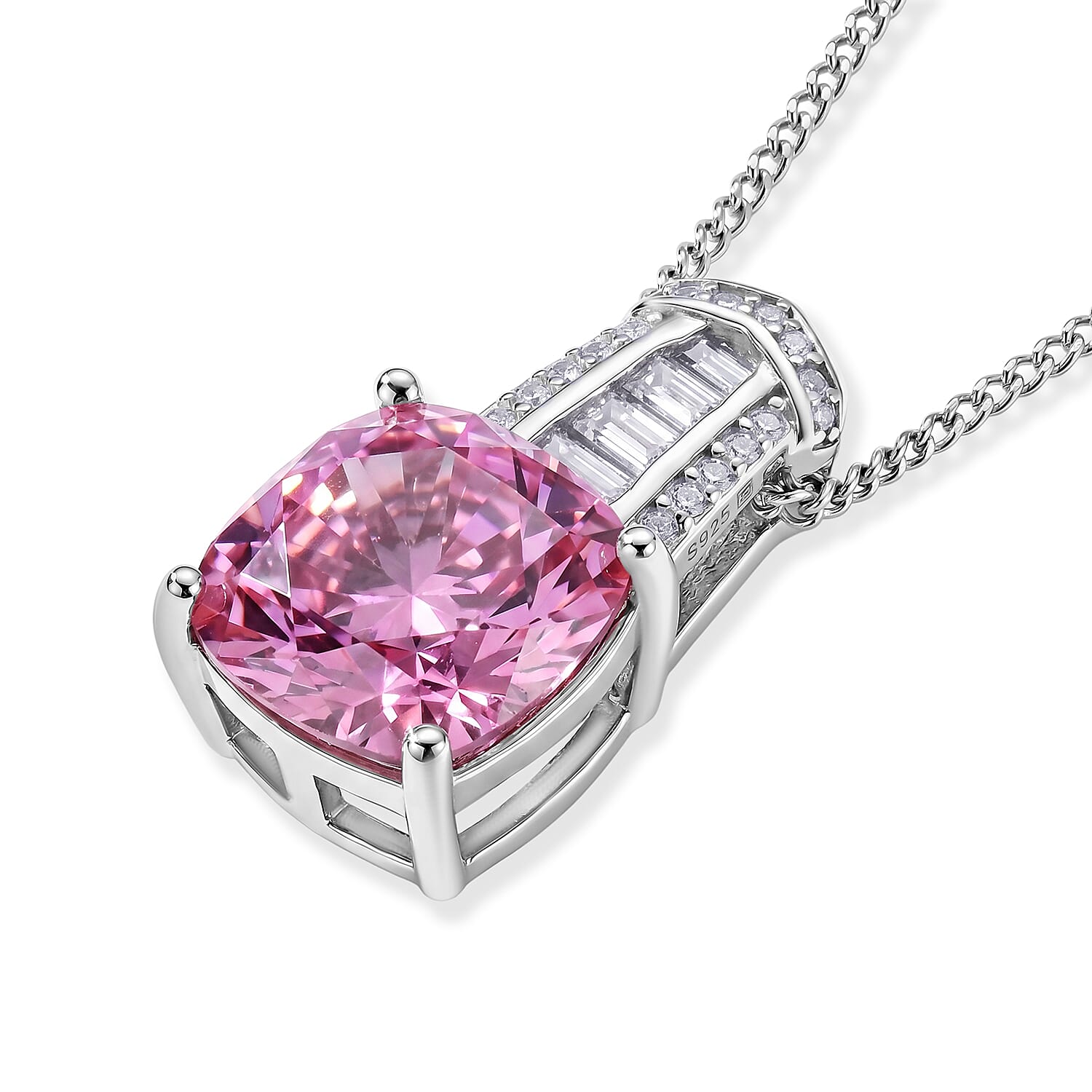 Pink Moissanite & Moissanite Pendant with Chain (Size 18) in Rhodium Overlay Sterling Silver 3.20 Ct.