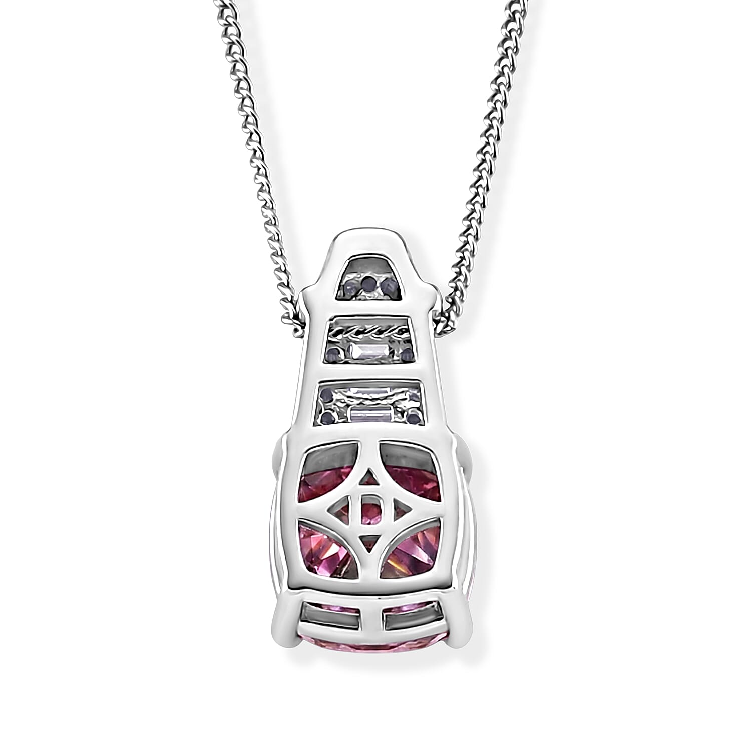 Pink Moissanite & Moissanite Pendant with Chain (Size 18) in Rhodium Overlay Sterling Silver 3.20 Ct.