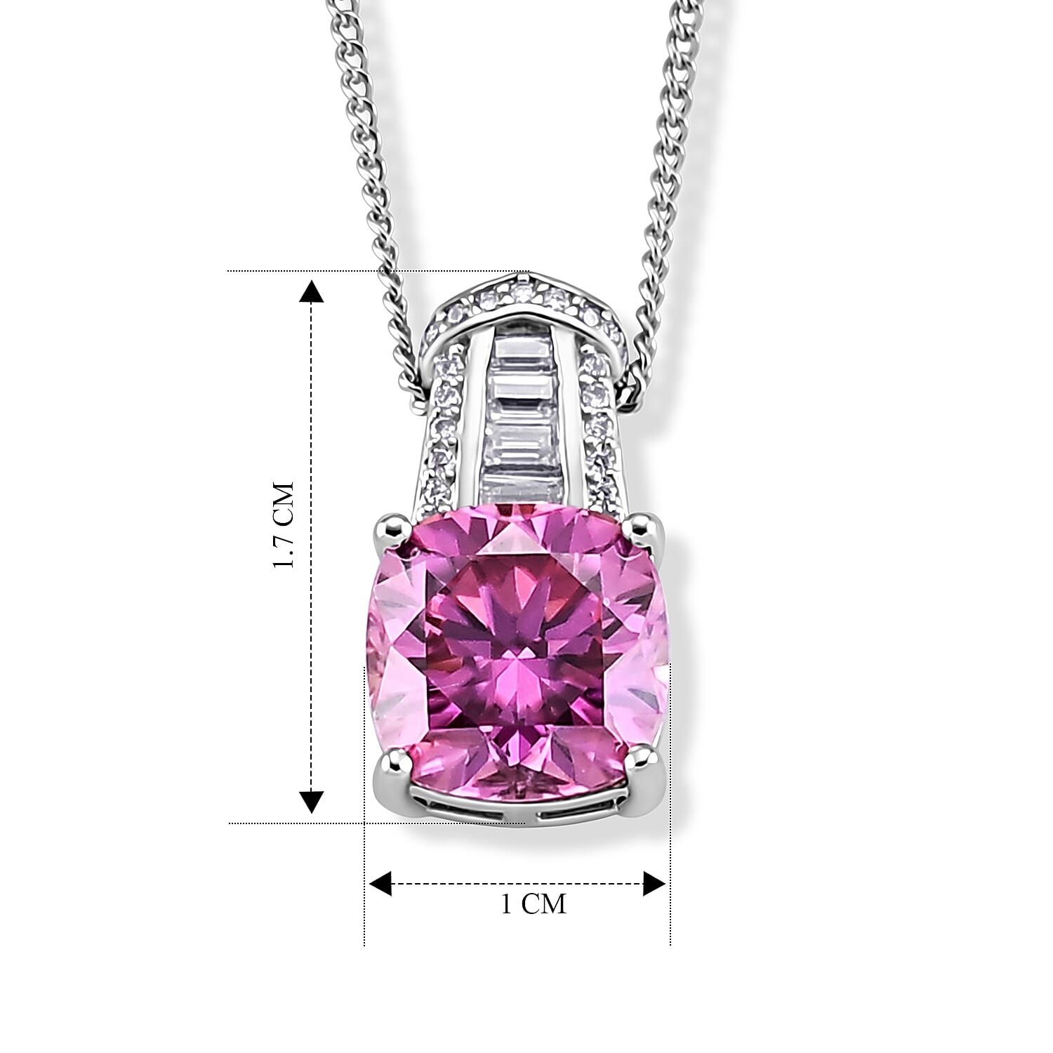 Pink Moissanite & Moissanite Pendant with Chain (Size 18) in Rhodium Overlay Sterling Silver 3.20 Ct.