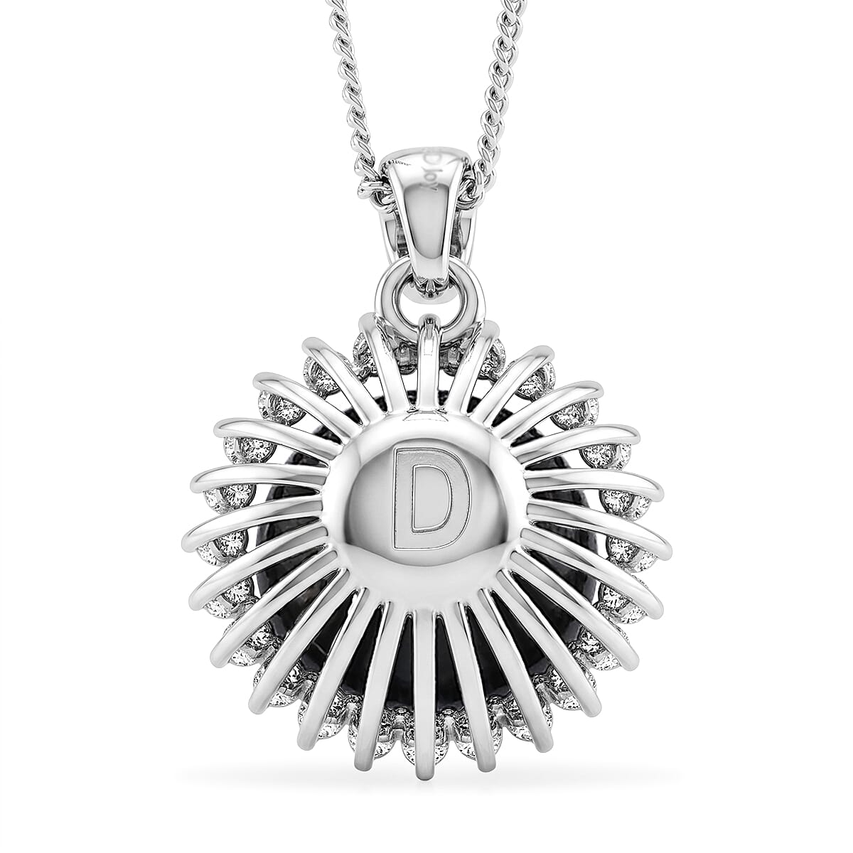 D'Joy - Tahitian Pearl & Lab Grown Diamond Halo Pendant with Chain (Size 18) in Rhodium Overlay Sterling Silver 8.10 Ct.