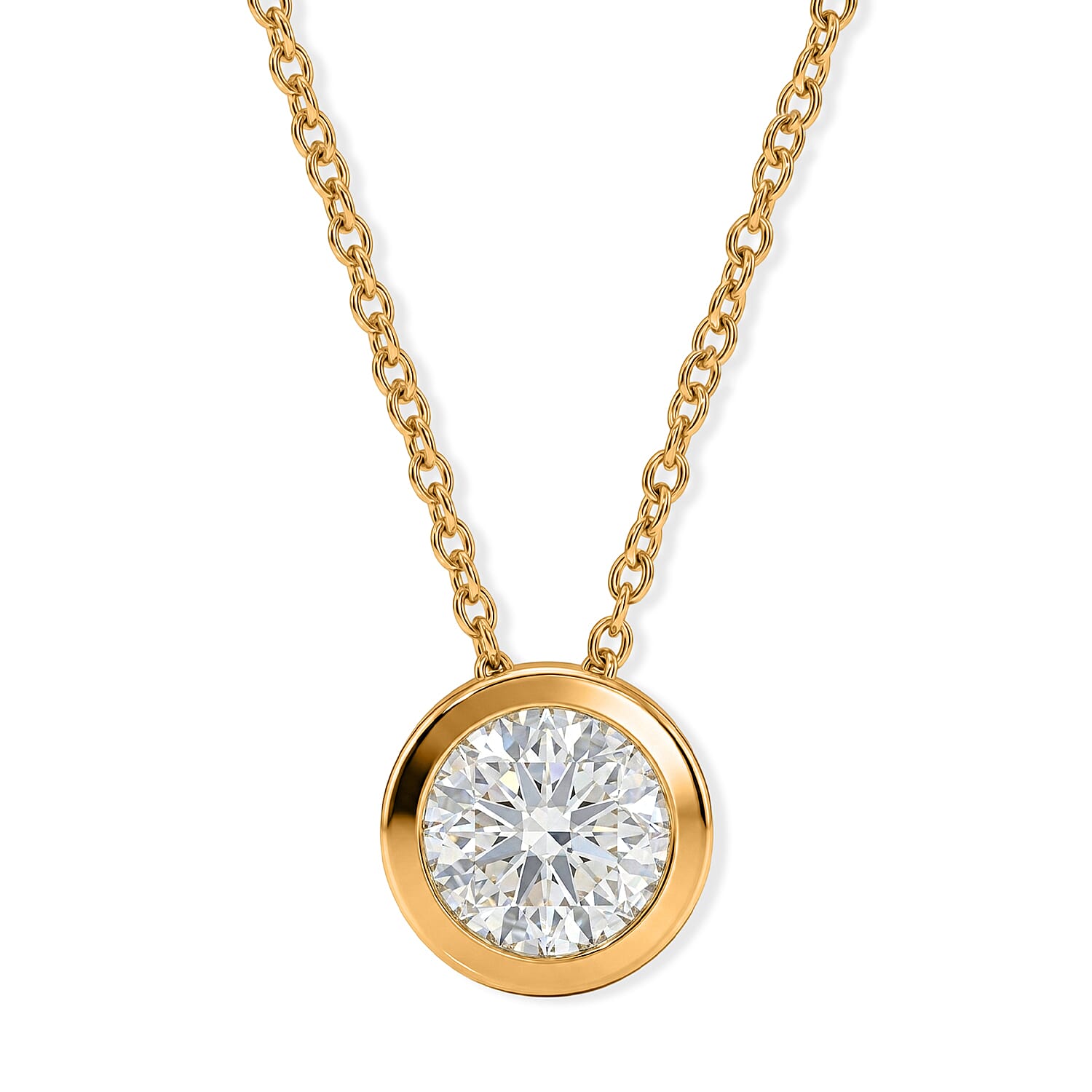 Royal Bali Collection - D'Joy Moissanite Solitaire Pendant in Yellow Gold Plated Sterling Silver with Chain (Size - 20) 2.50 Ct.