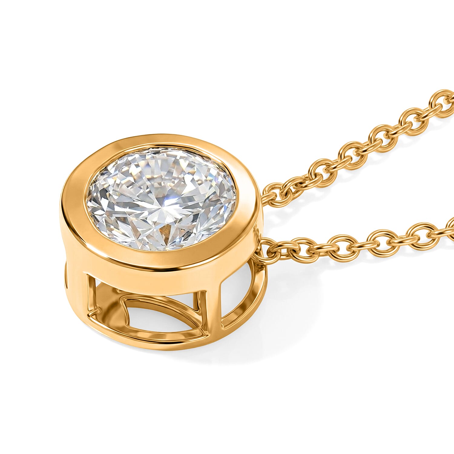 Royal Bali Collection - D'Joy Moissanite Solitaire Pendant in Yellow Gold Plated Sterling Silver with Chain (Size - 20) 2.50 Ct.
