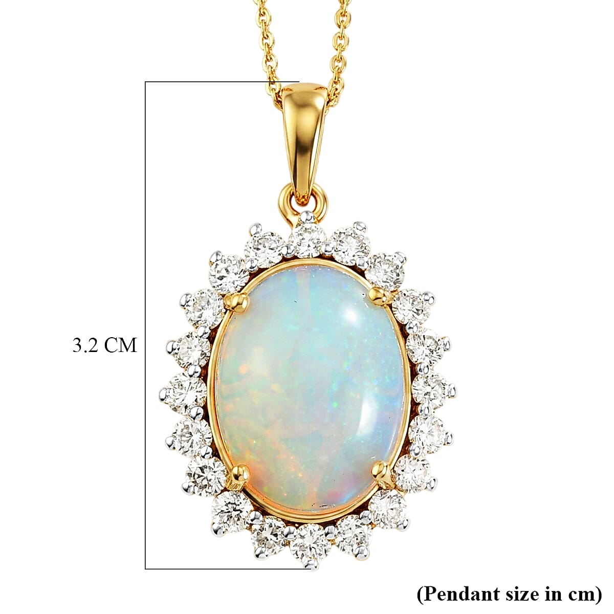 Luxuriant - Ethiopian Opal & Lab Grown Diamond (SI-G-H) Halo Pendant with Chain (Size 20) in 18K Vermeil Yellow Gold Plated Sterling Silver 6.70 Ct.