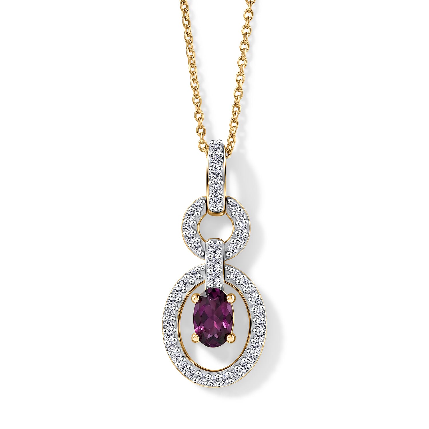 D'Joy - Radiant Ember Garnet & White Zircon Pendant with Chain (Size 20) in Yellow Gold Plated Sterling Silver 1.00 Ct.