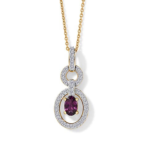 D'Joy - Radiant Ember Garnet & White Zircon Pendant with Chain (Size 20) in Yellow Gold Plated Sterling Silver 1.00 Ct.