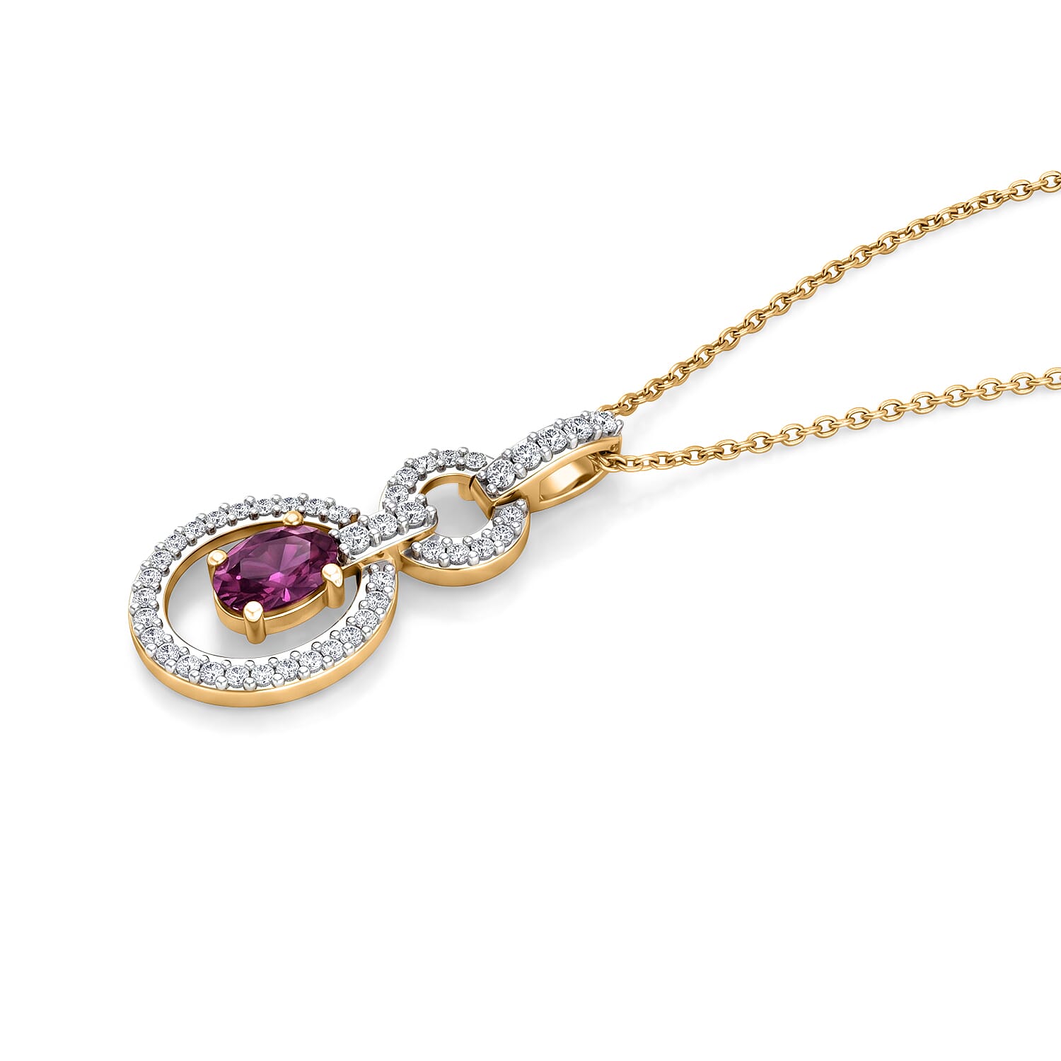 D'Joy - Radiant Ember Garnet & White Zircon Pendant with Chain (Size 20) in Yellow Gold Plated Sterling Silver 1.00 Ct.