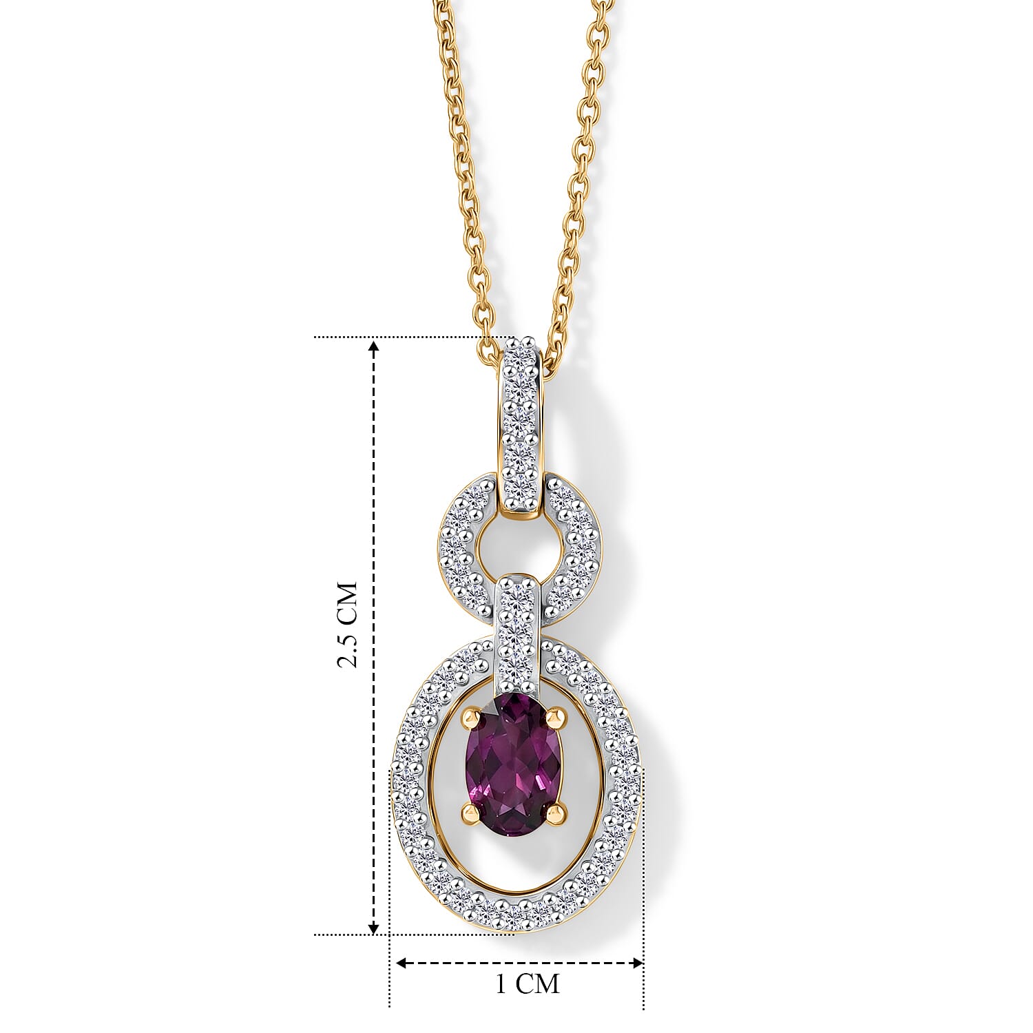 D'Joy - Radiant Ember Garnet & White Zircon Pendant with Chain (Size 20) in Yellow Gold Plated Sterling Silver 1.00 Ct.
