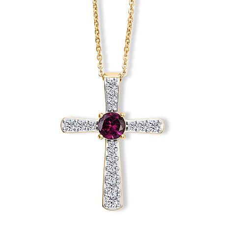 Luxuriant - Radiant Ember Garnet & Lab Grown Diamond (SI-G-H) Pendant with Chain (Size 20) in 18K Vermeil Yellow Gold Plated Sterling Silver 1.10 Ct.