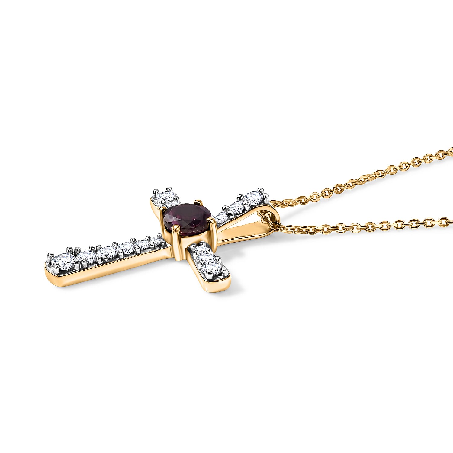 Luxuriant - Radiant Ember Garnet & Lab Grown Diamond (SI-G-H) Pendant with Chain (Size 20) in 18K Vermeil Yellow Gold Plated Sterling Silver 1.10 Ct.