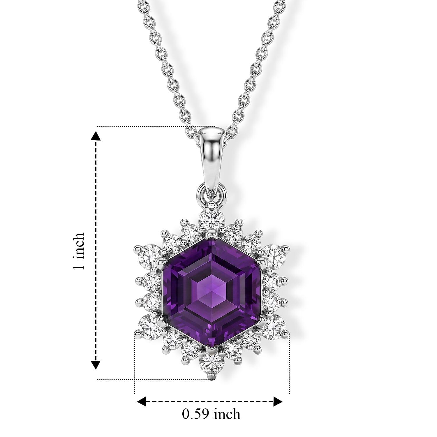 D'Joy - Moroccan Amethyst & White Zircon Pendant with Chain (Size 20) in Rhodium Overlay Sterling Silver 5.50 Ct.
