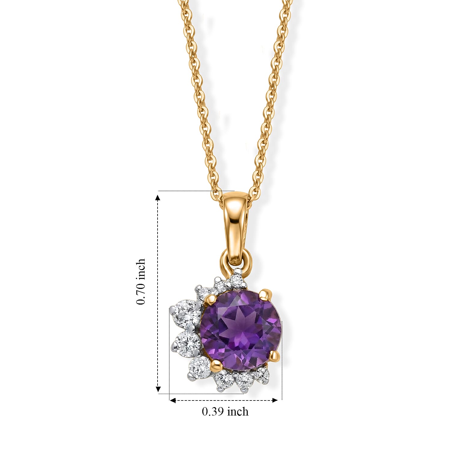 D'Joy - Moroccan Amethyst & White Zircon Pendant with Chain (Size 20) in Yellow Gold Plated Sterling Silver 1.70 Ct.