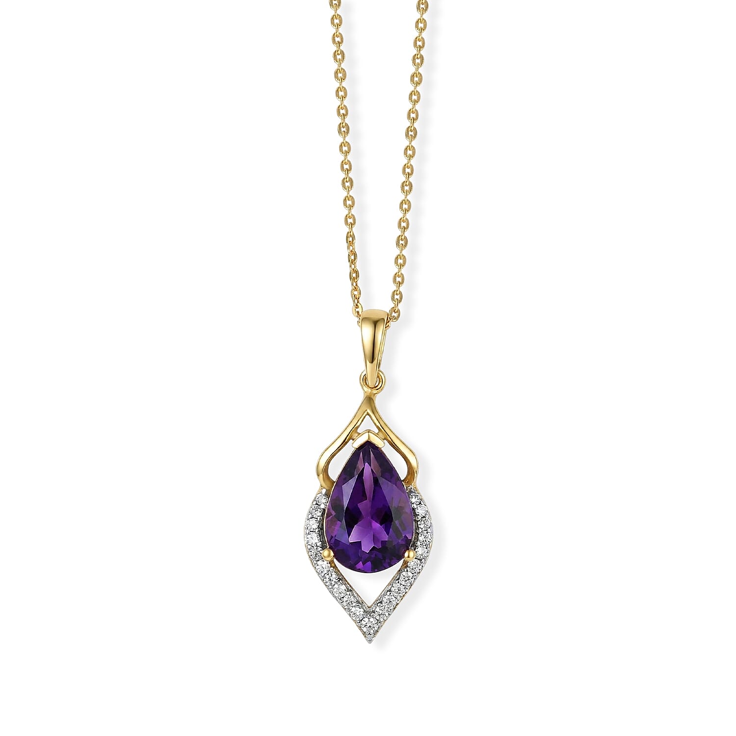 D'Joy - Moroccan Amethyst & White Zircon Pendant with Chain (Size 20) in Yellow Gold Plated Sterling Silver 3.00 Ct.