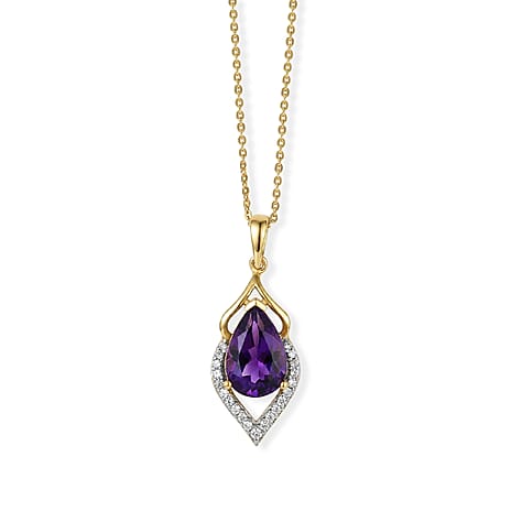 D'Joy - Moroccan Amethyst & White Zircon Pendant with Chain (Size 20) in Yellow Gold Plated Sterling Silver 3.00 Ct.