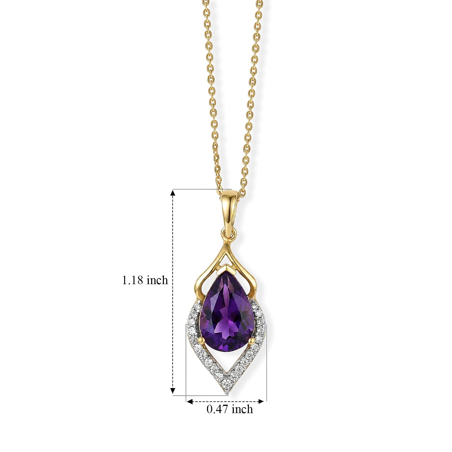 D'Joy - Moroccan Amethyst & White Zircon Pendant with Chain (Size 20) in Yellow Gold Plated Sterling Silver 3.00 Ct.