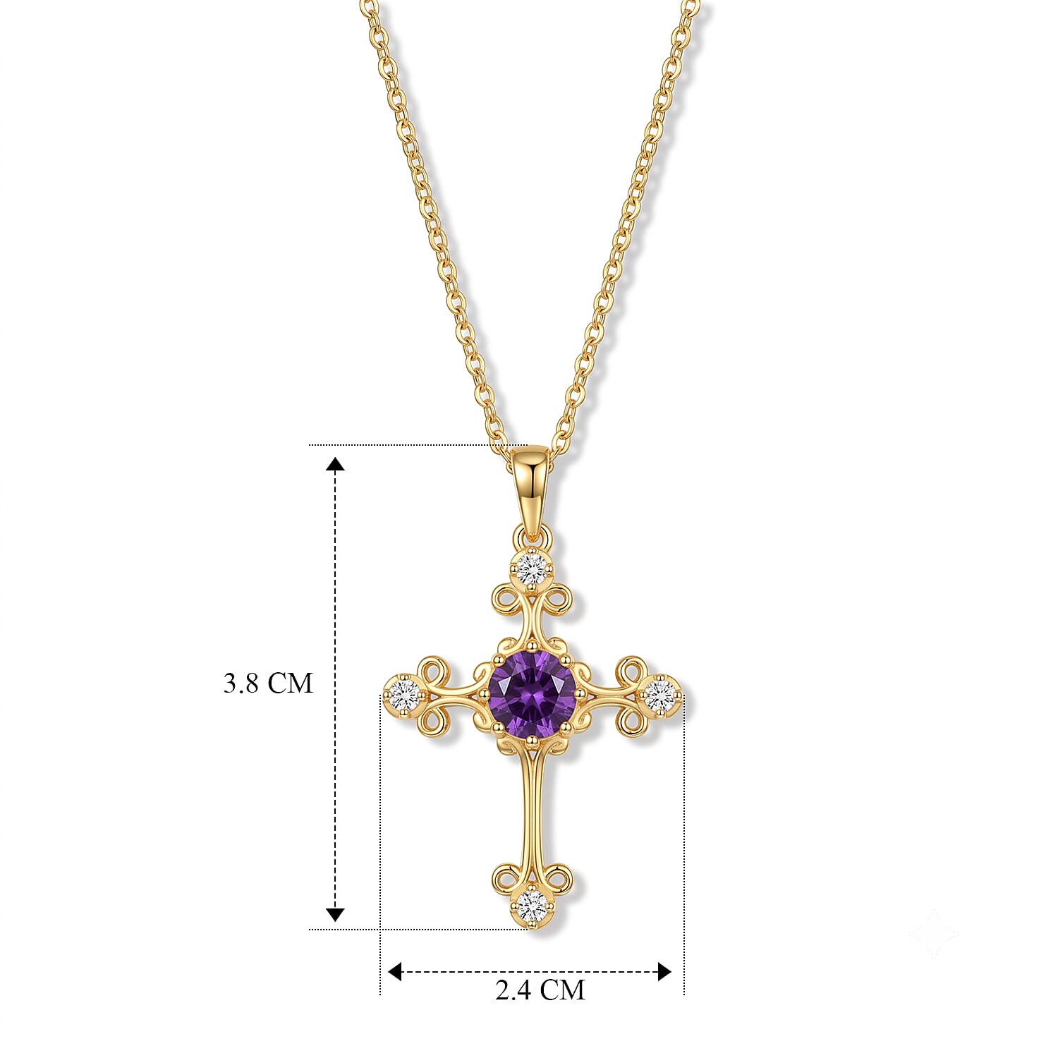 D'Joy - Moroccan Amethyst & White Zircon Pendant with Chain (Size 20) in Yellow Gold Plated Sterling Silver 1.60 Ct.