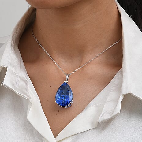 D'Joy - Ceylon Color Quartz Pendant with Chain (Size 20) in Rhodium Overlay Sterling Silver 50.30 Ct.
