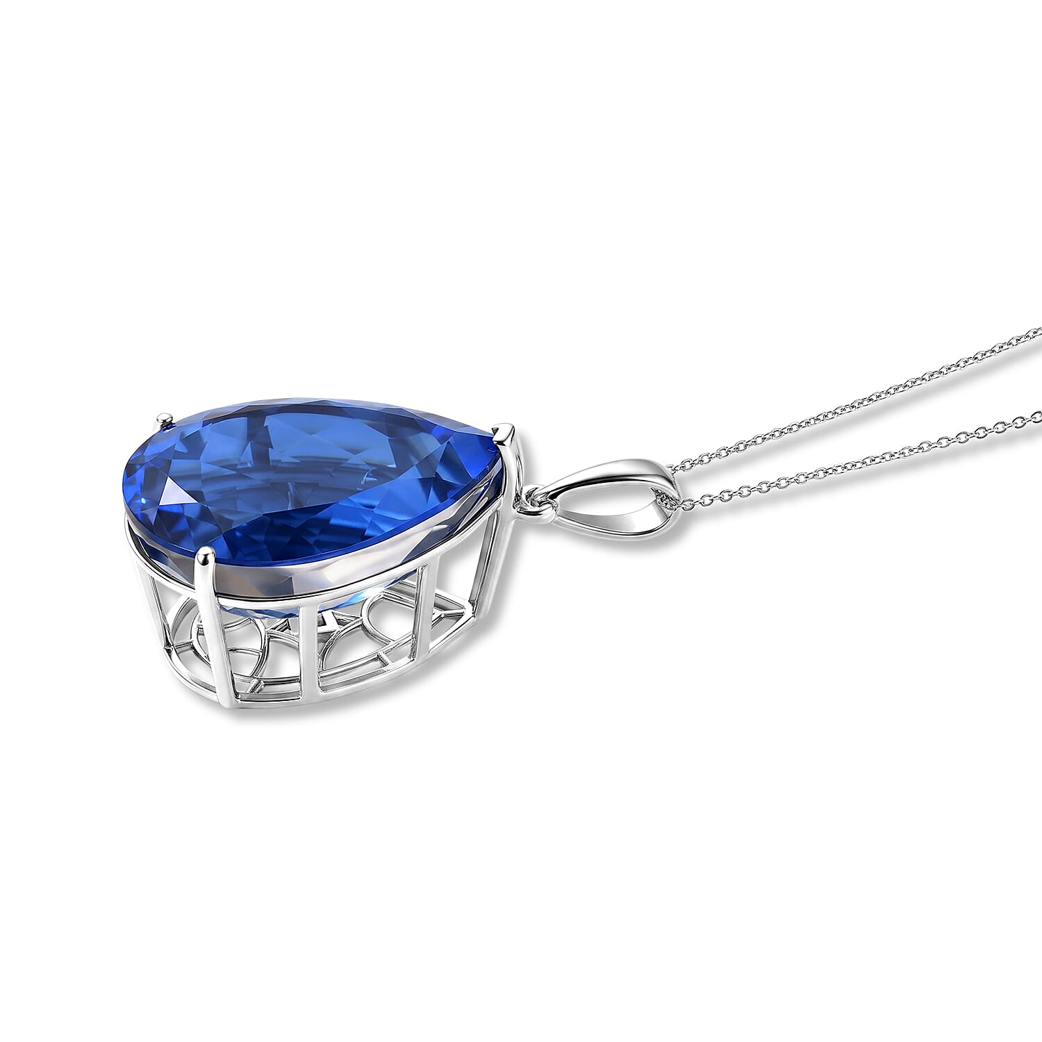 D'Joy - Ceylon Color Quartz Pendant with Chain (Size 20) in Rhodium Overlay Sterling Silver 50.30 Ct.