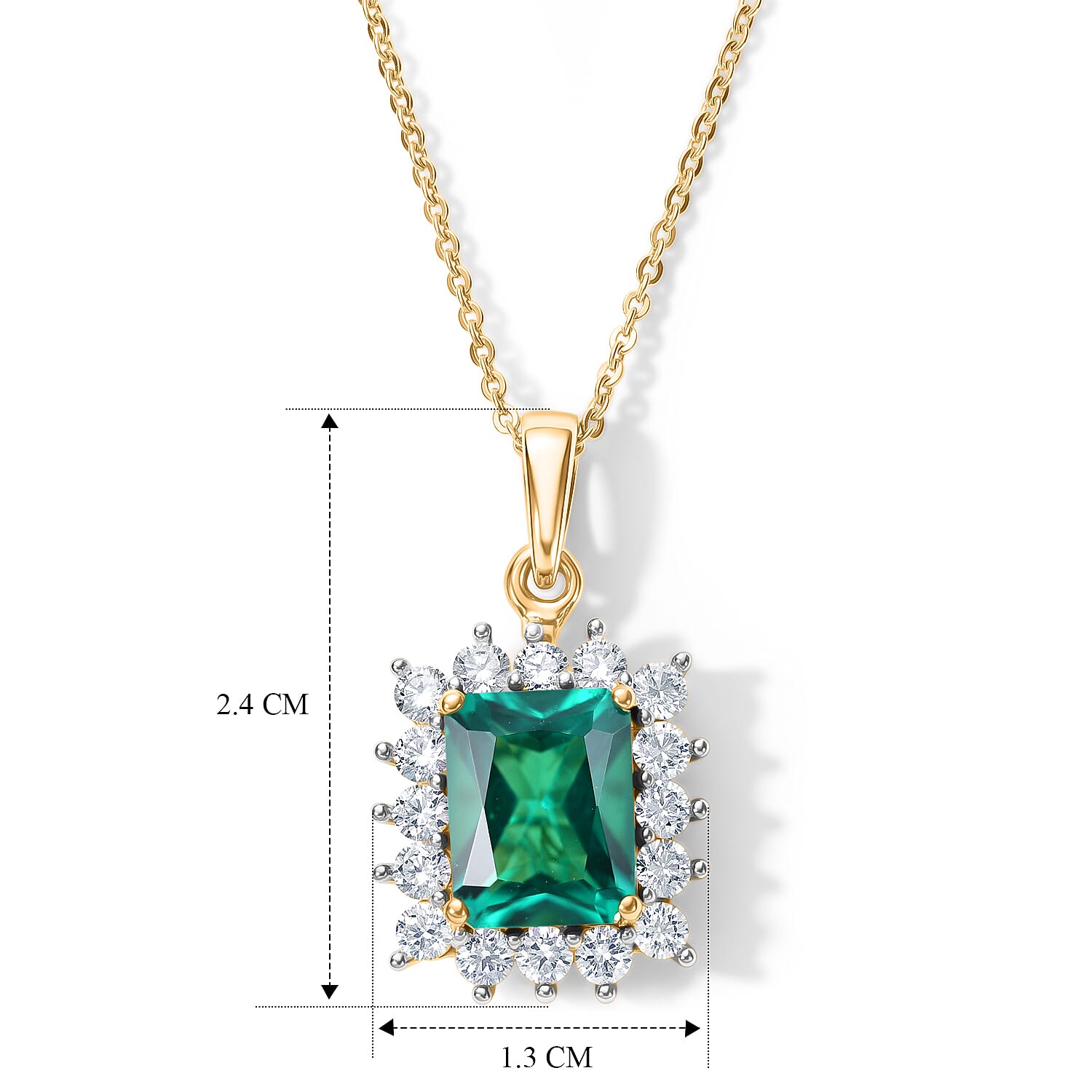 Lab Grown Columbian Emerald & Lab Grown Diamond (SI-G-H) Pendant with Chain (Size 20) in 18K Vermeil Yellow Gold Plated Sterling Silver 2.80 Ct.
