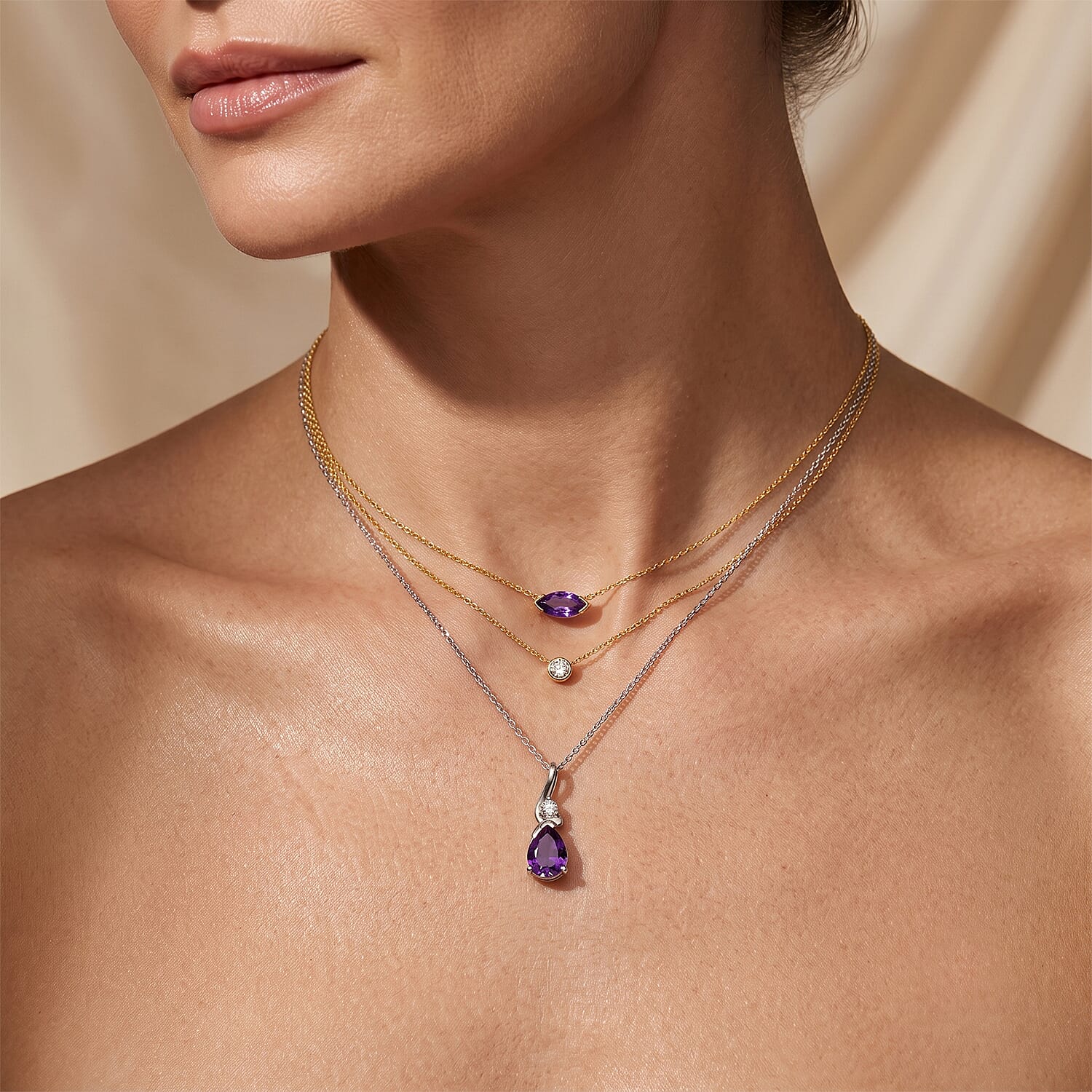 D'Joy - Moroccan Amethyst & White Zircon Pendant with Chain (Size 20) in Platinum Overlay Sterling Silver 1.08 Ct.