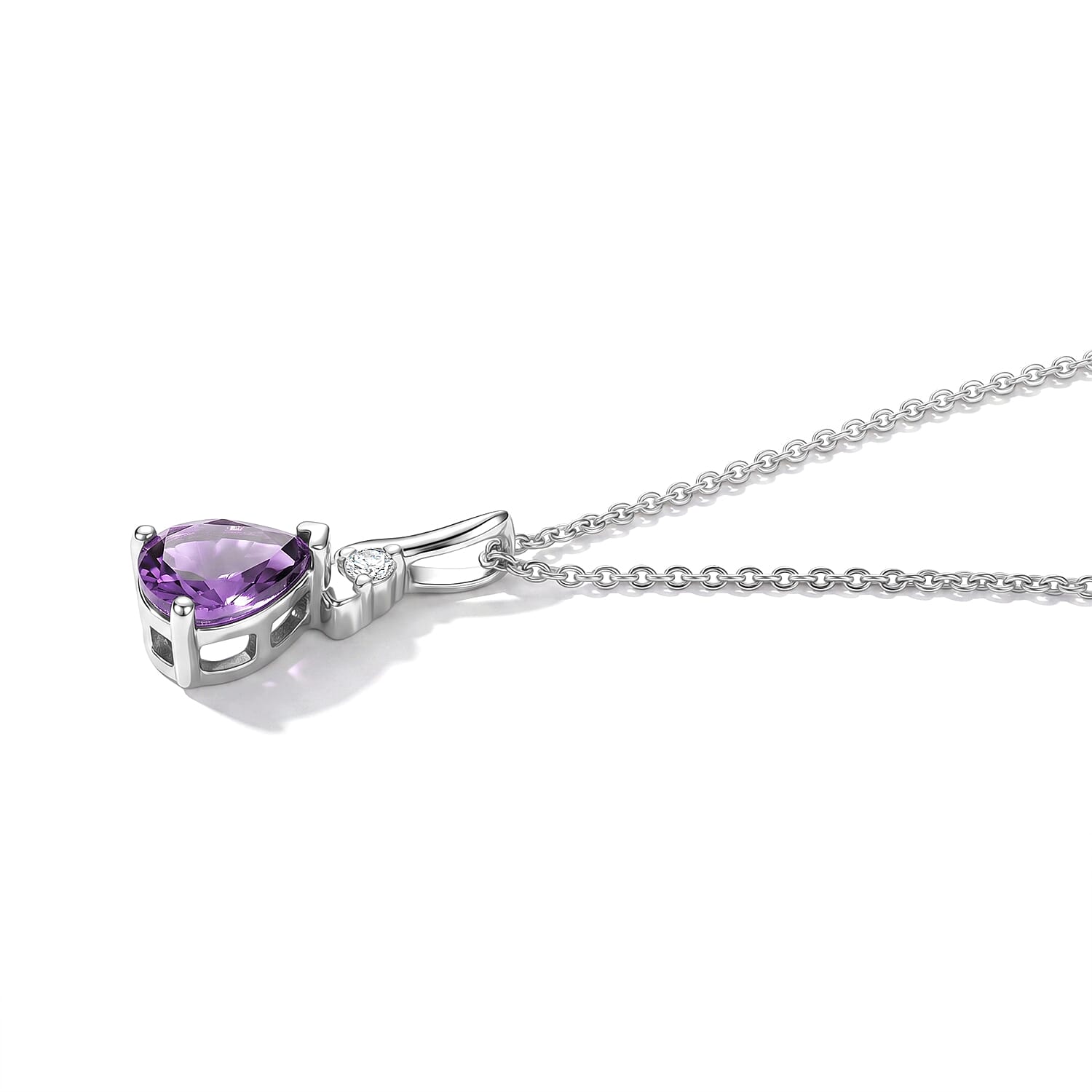 D'Joy - Moroccan Amethyst & White Zircon Pendant with Chain (Size 20) in Platinum Overlay Sterling Silver 1.08 Ct.