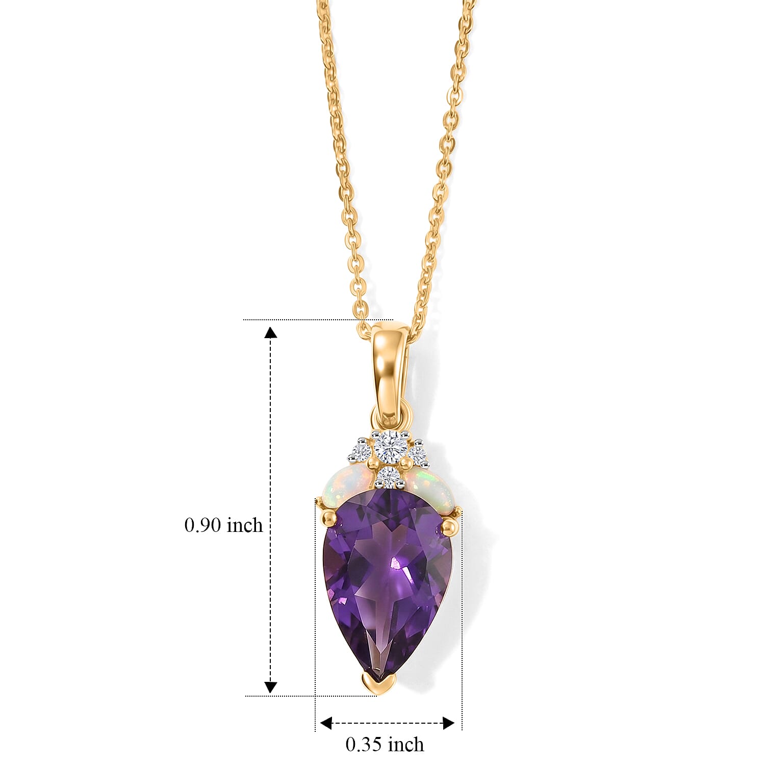 D'Joy - Moroccan Amethyst, Ethiopian Opal & White Zircon Pendant with Chain (Size 20) in Yellow Gold Plated Sterling Silver 2.30 Ct