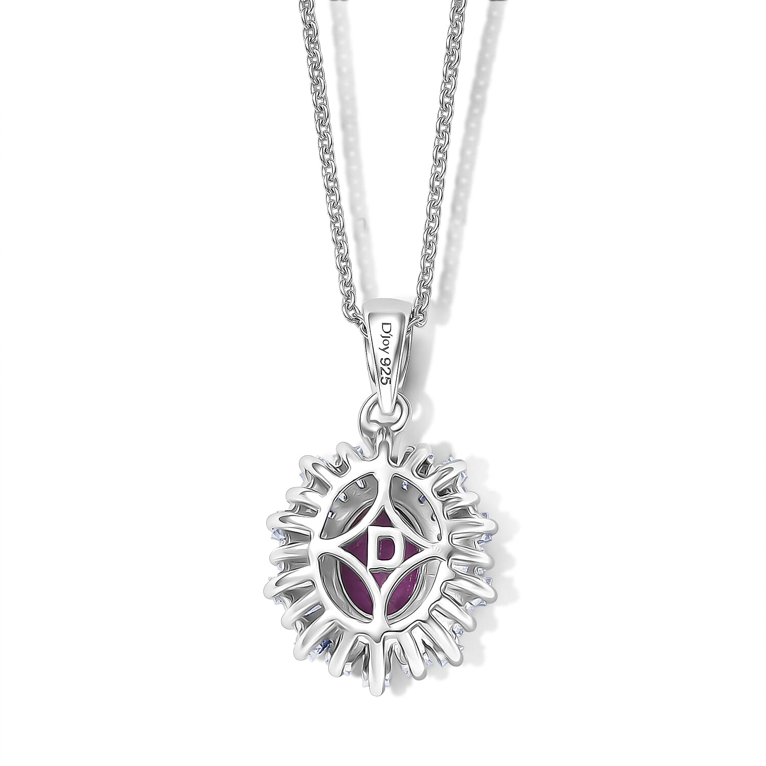 D'Joy - Radiant Ember Garnet & Moissanite Pendant with Chain (Size 20) in Rhodium Overlay Sterling Silver 1.50 Ct.