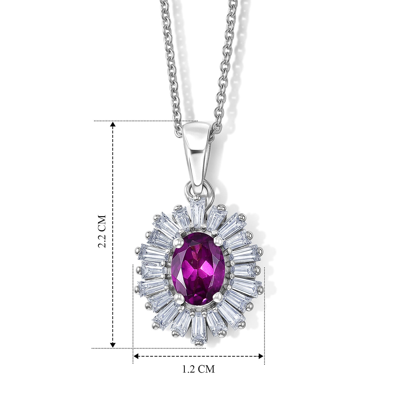 D'Joy - Radiant Ember Garnet & Moissanite Pendant with Chain (Size 20) in Rhodium Overlay Sterling Silver 1.50 Ct.