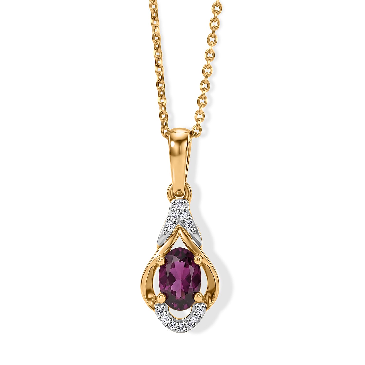 D'Joy - Radiant Ember Garnet & White Zircon Pendant with Chain (Size 20) in Yellow Gold Plated Sterling Silver
