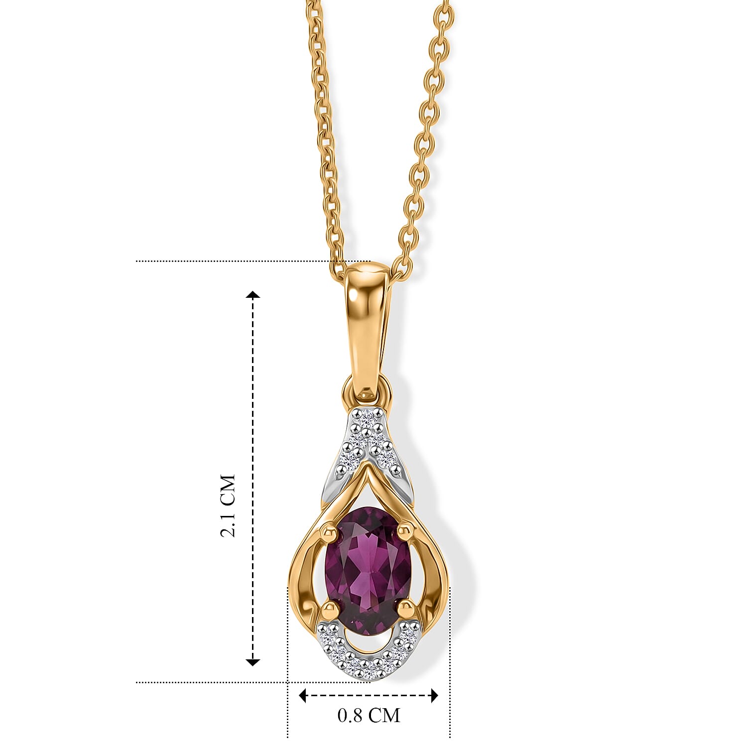 D'Joy - Radiant Ember Garnet & White Zircon Pendant with Chain (Size 20) in Yellow Gold Plated Sterling Silver